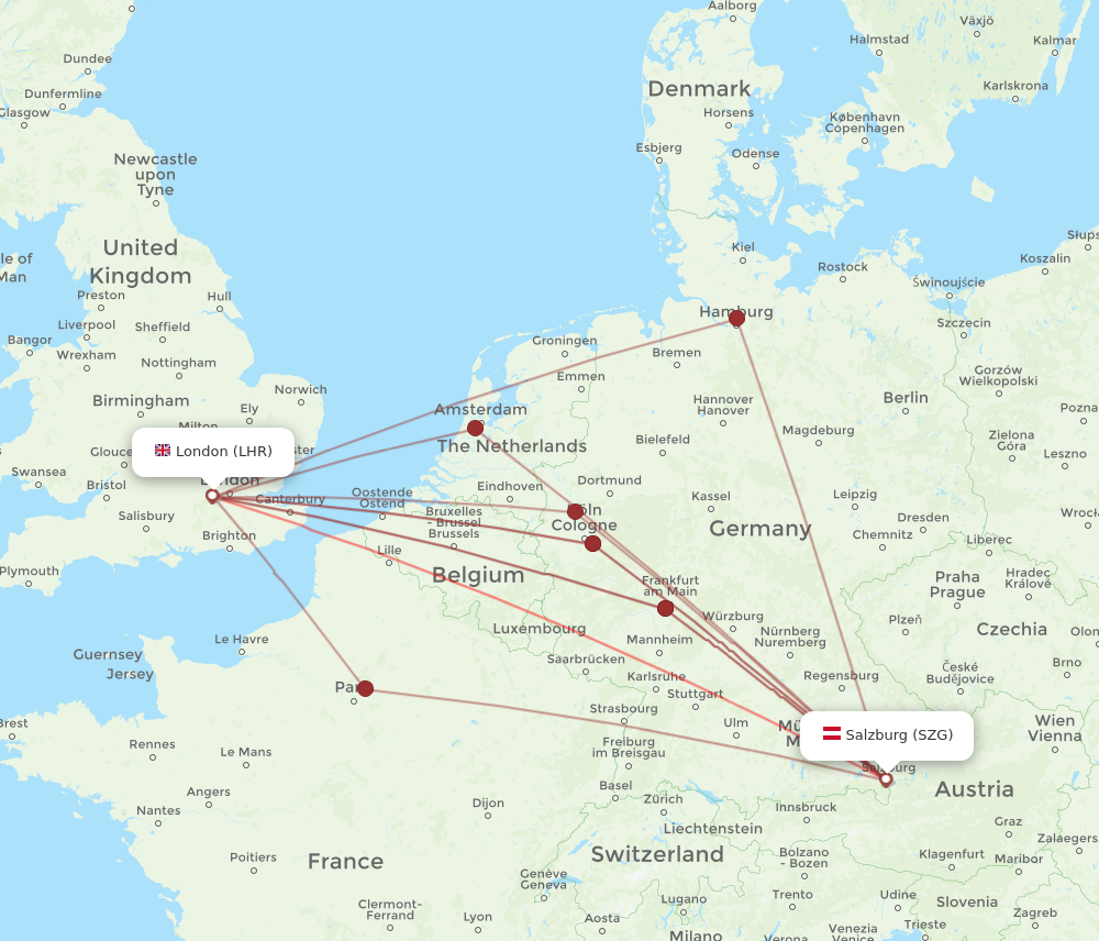 LHR to SZG flights and routes map