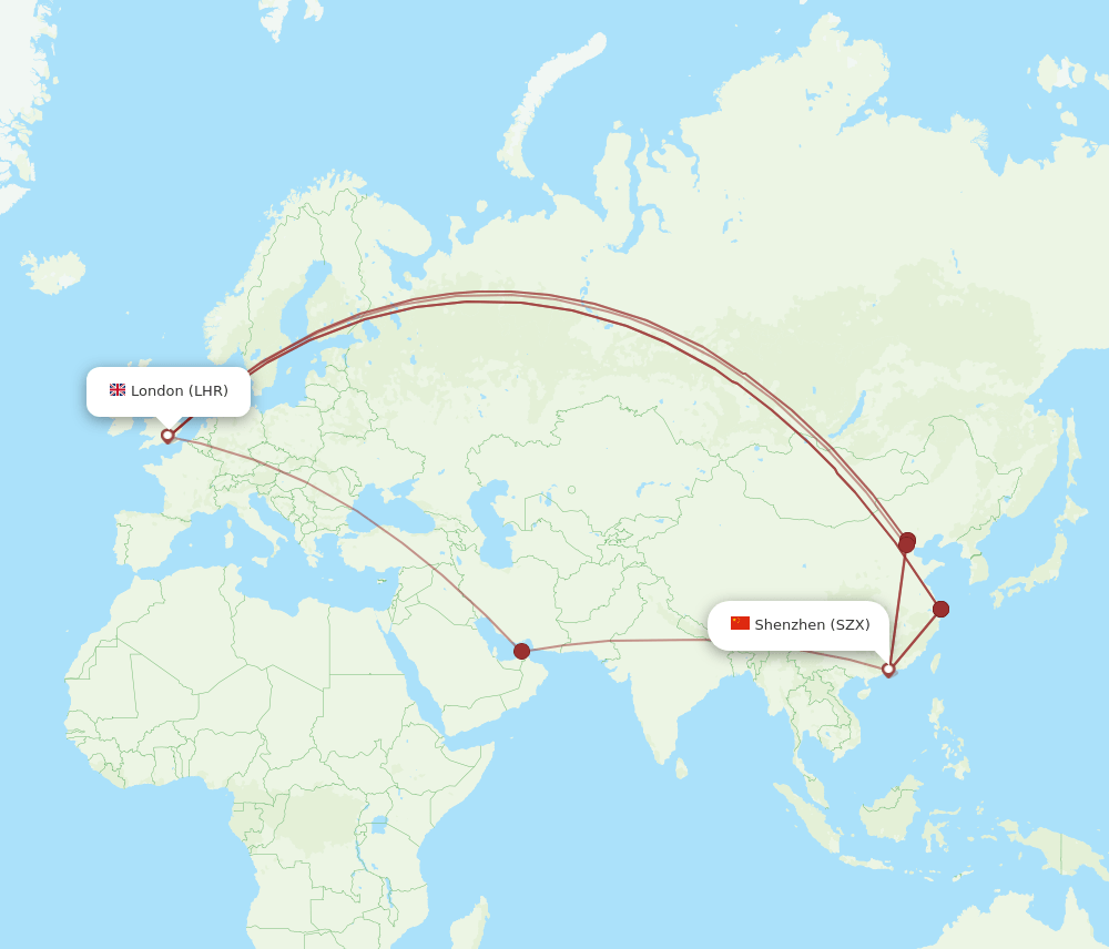 LHR-SZX flight routes