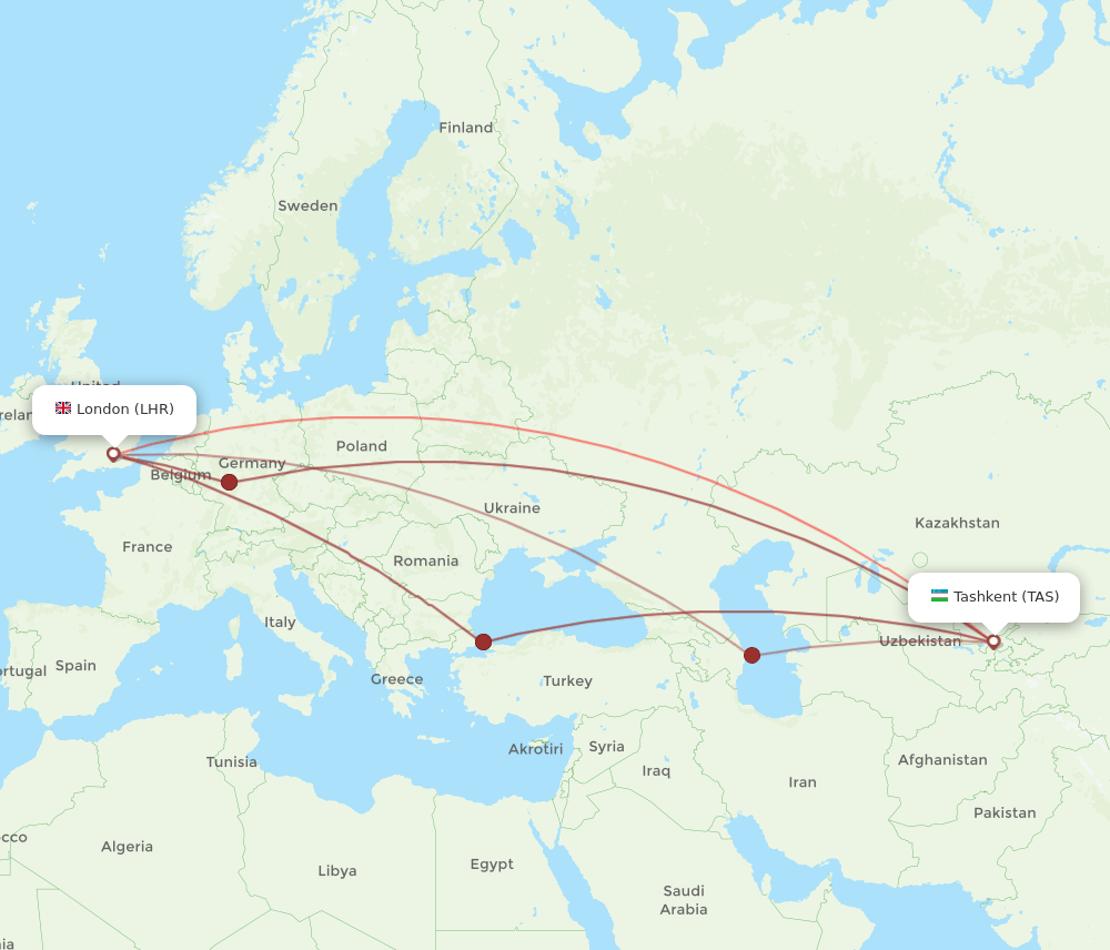 LHR-TAS flight routes