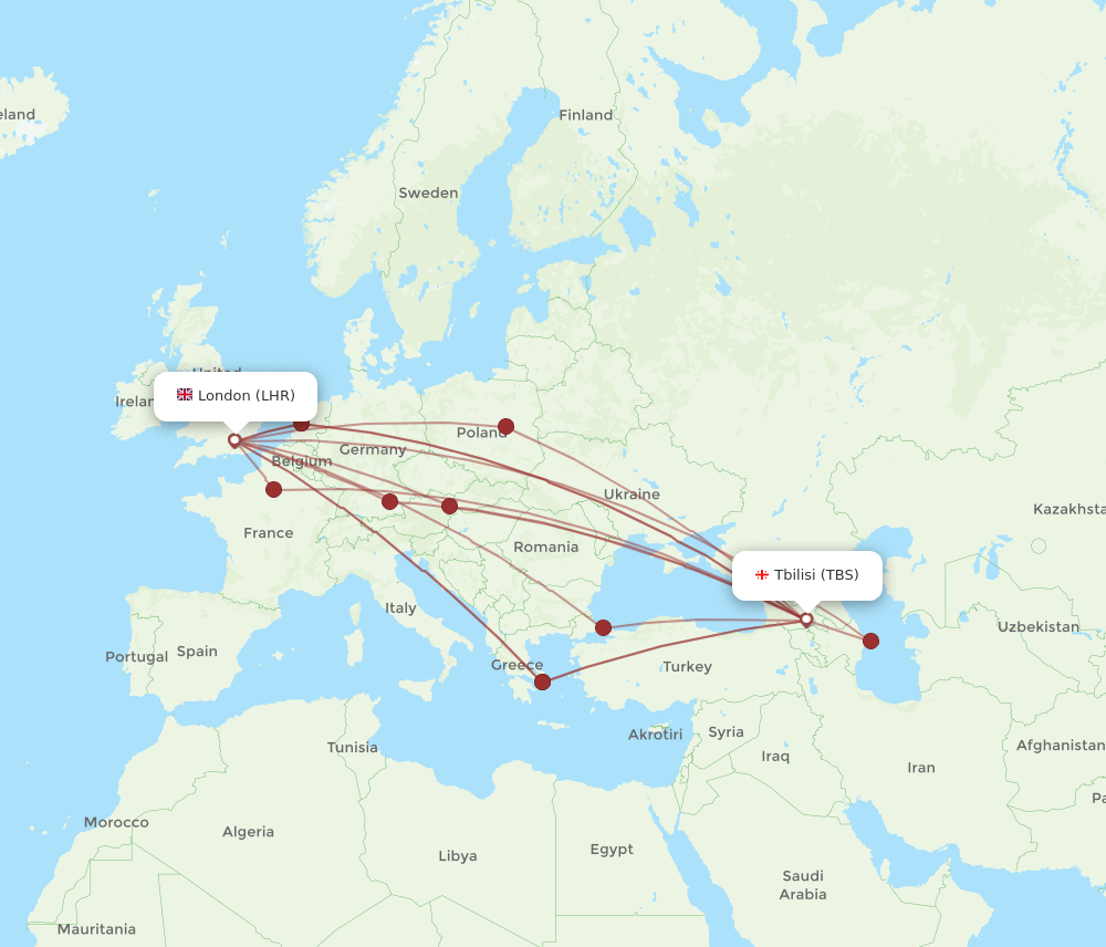 LHR to TBS flights and routes map