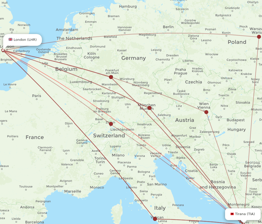 LHR-TIA flight routes