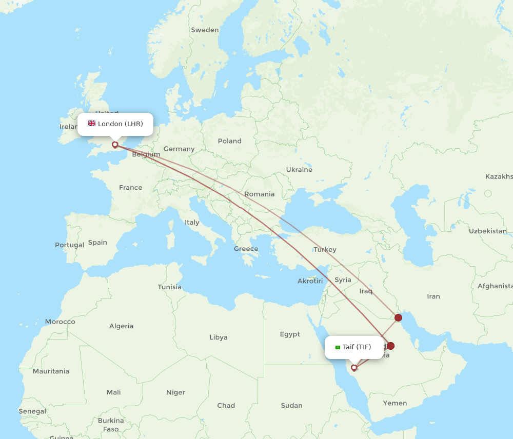 LHR to TIF flights and routes map