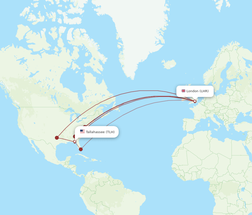 LHR to TLH flights and routes map