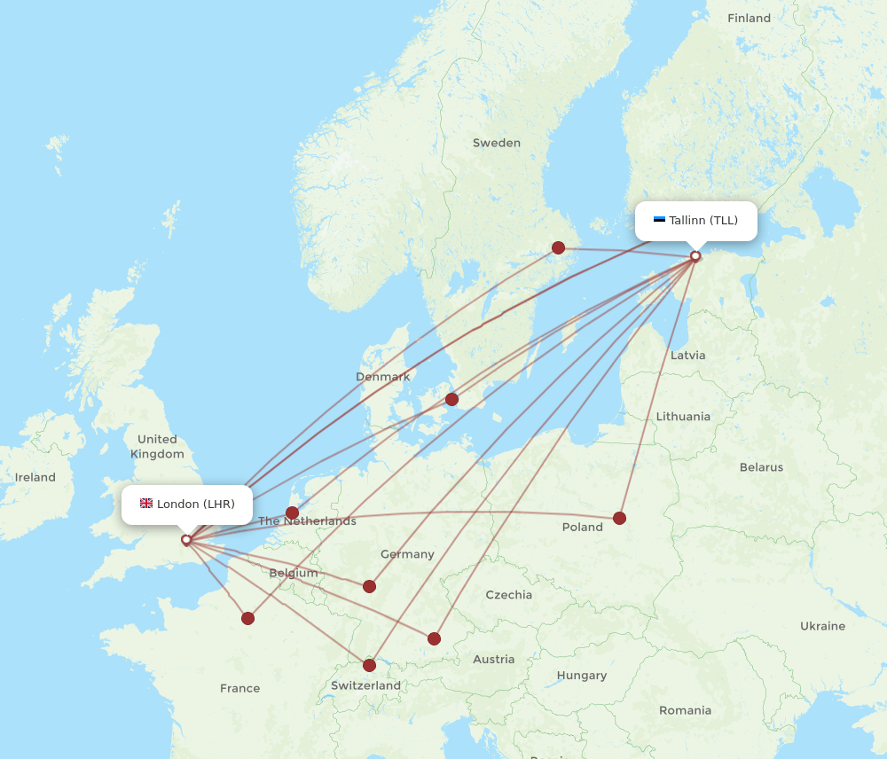 LHR to TLL flights and routes map