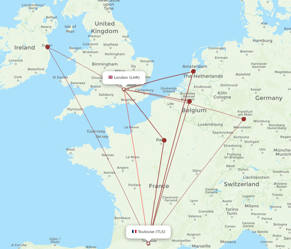 LHR to TLS flights and routes map