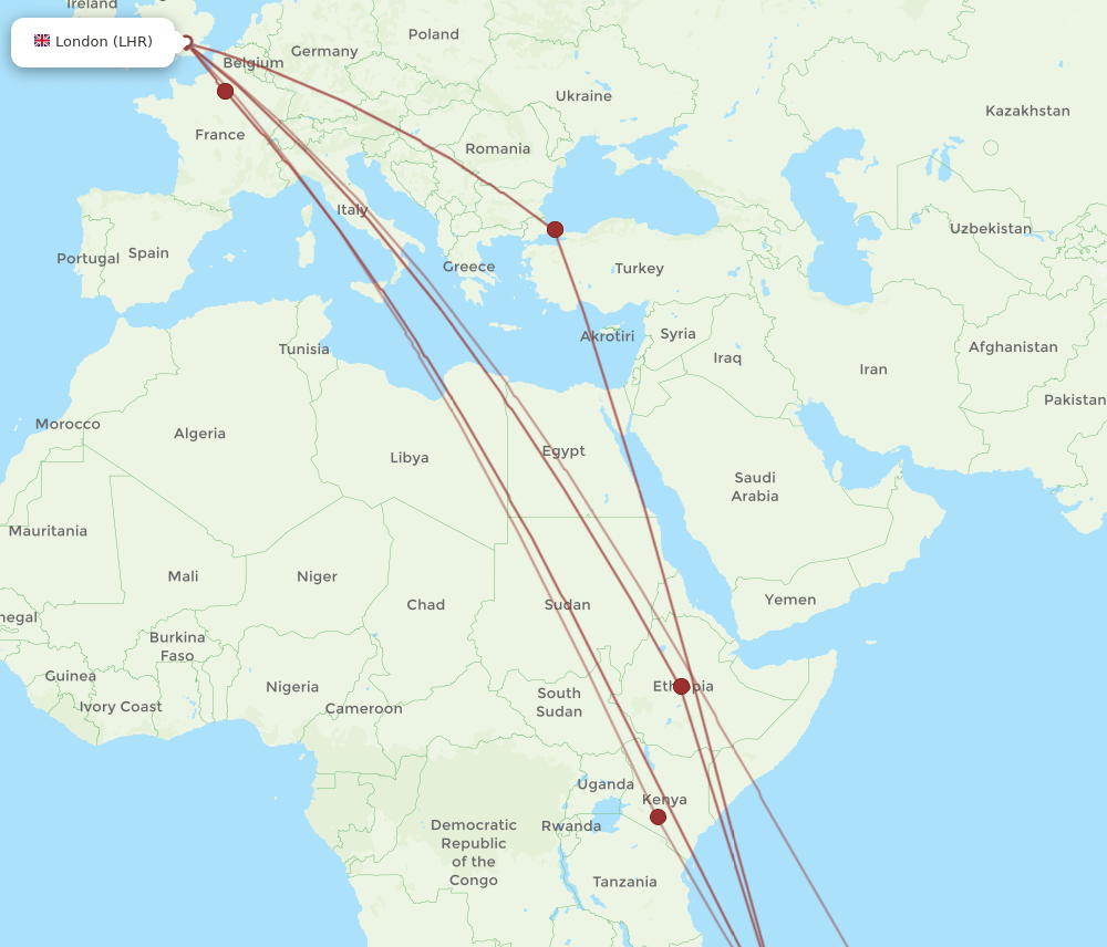 LHR-TNR flight routes