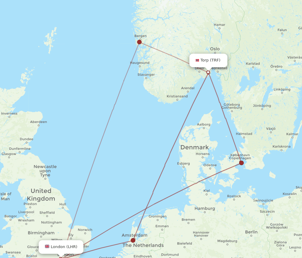 LHR-TRF flight routes