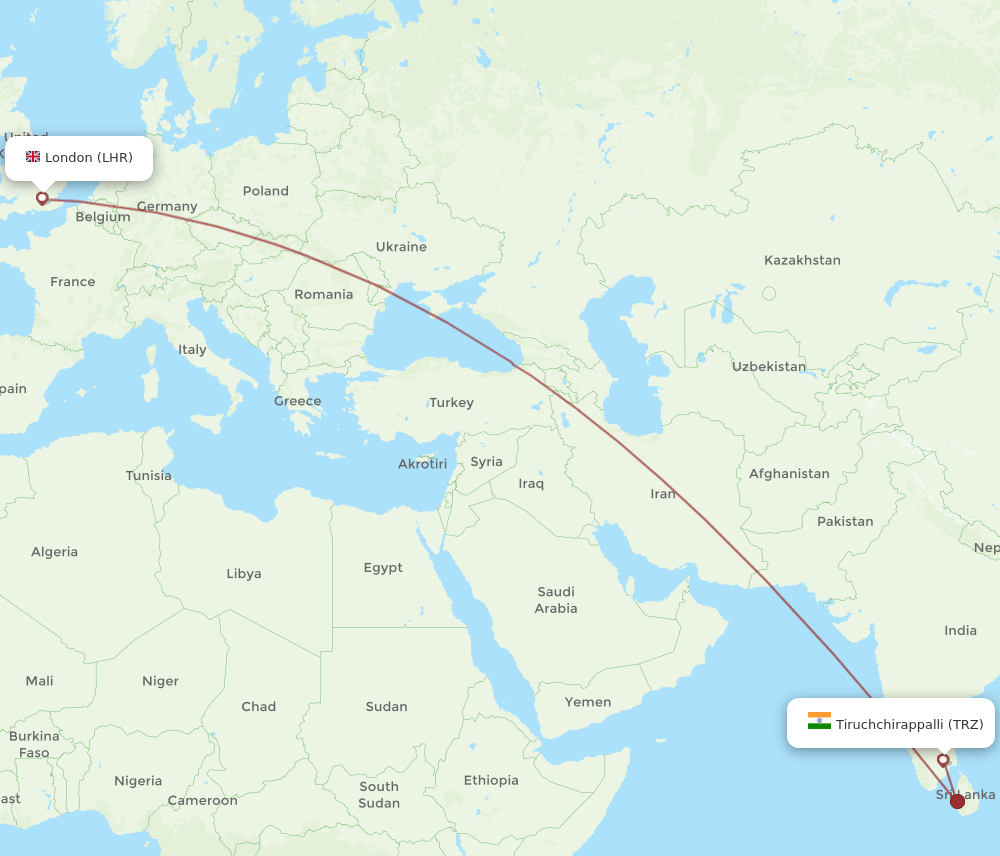 LHR-TRZ flight routes
