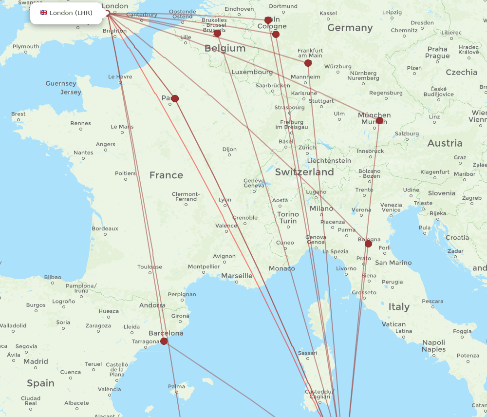 LHR to TUN flights and routes map