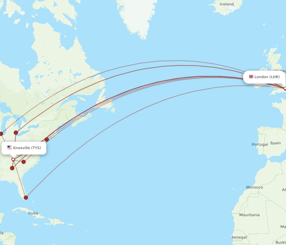 LHR-TYS flight routes