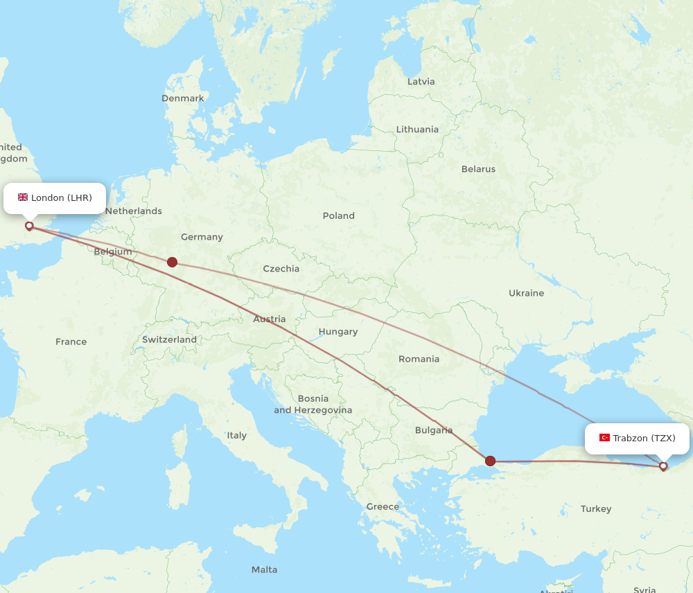 LHR to TZX flights and routes map