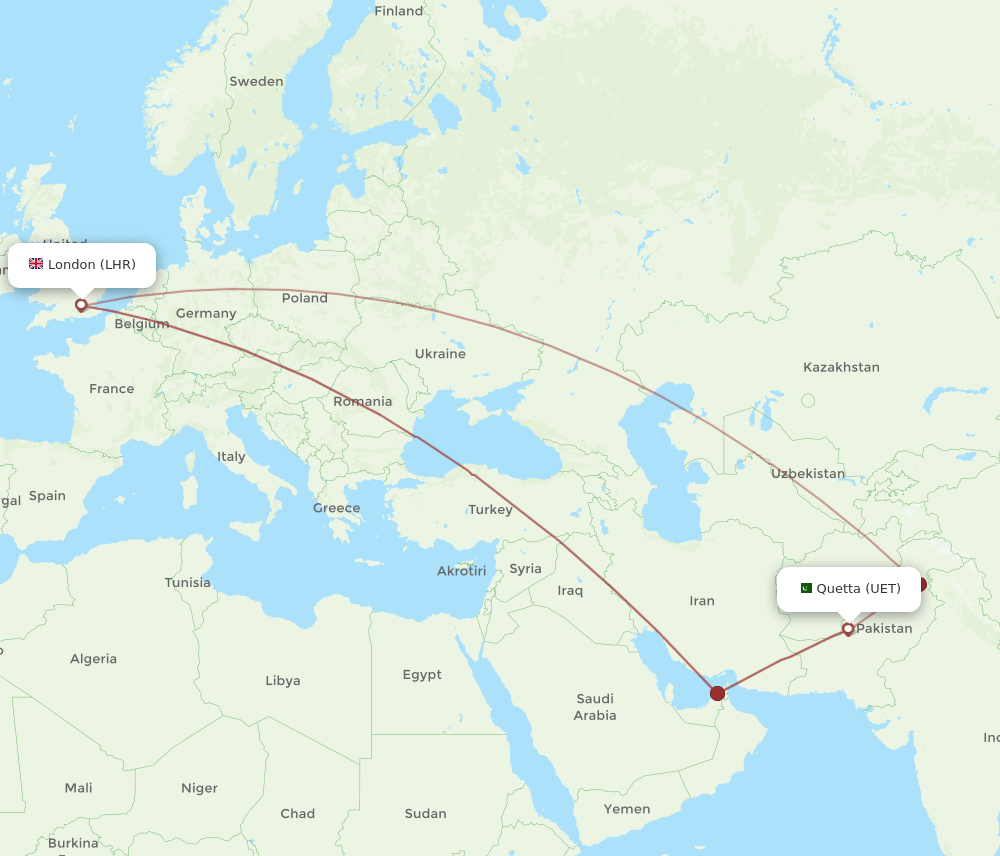 LHR-UET flight routes