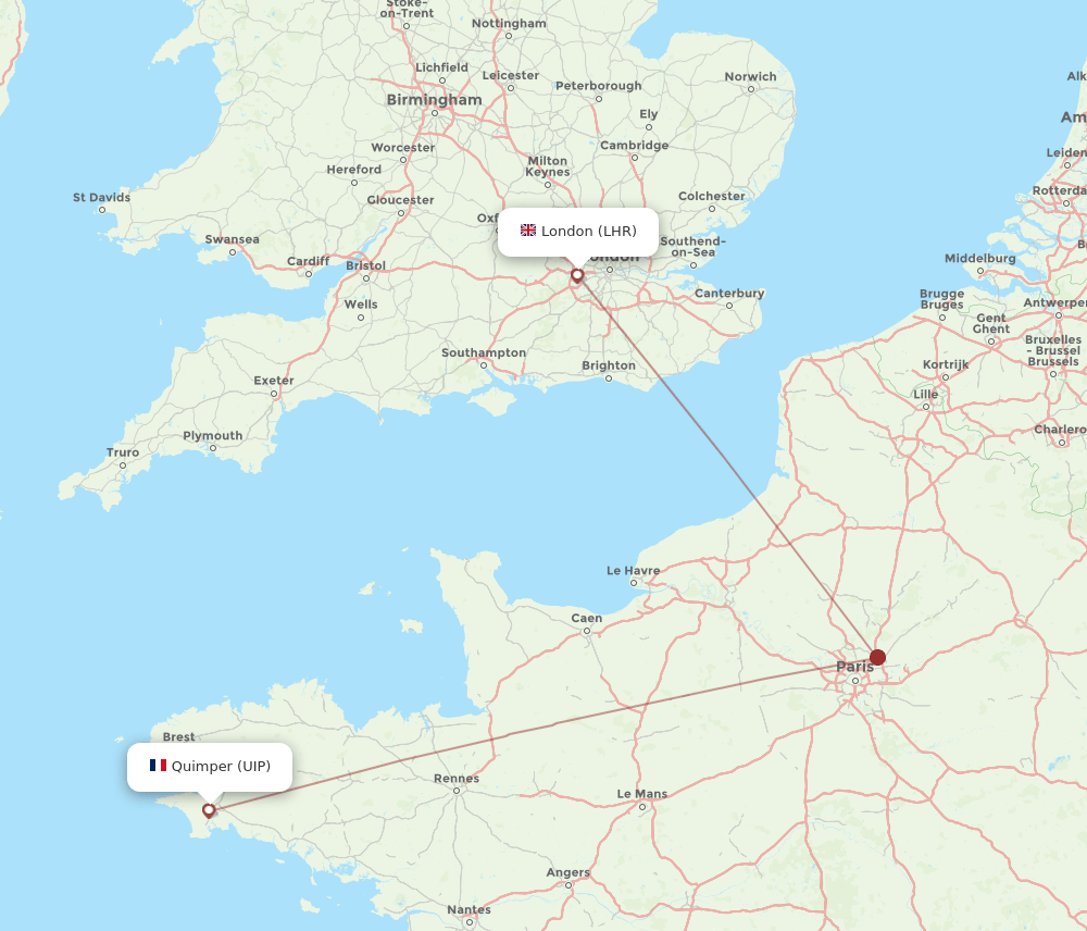 London - Quimper route map and flight paths