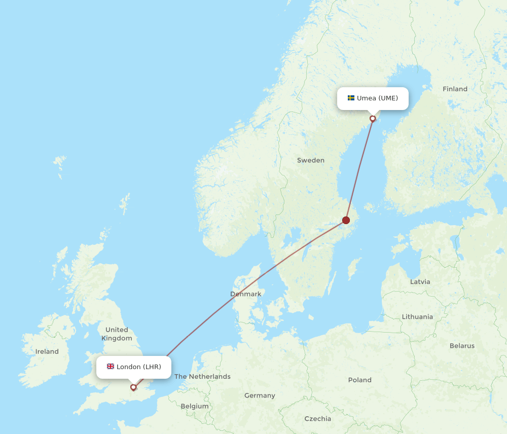 LHR to UME flights and routes map