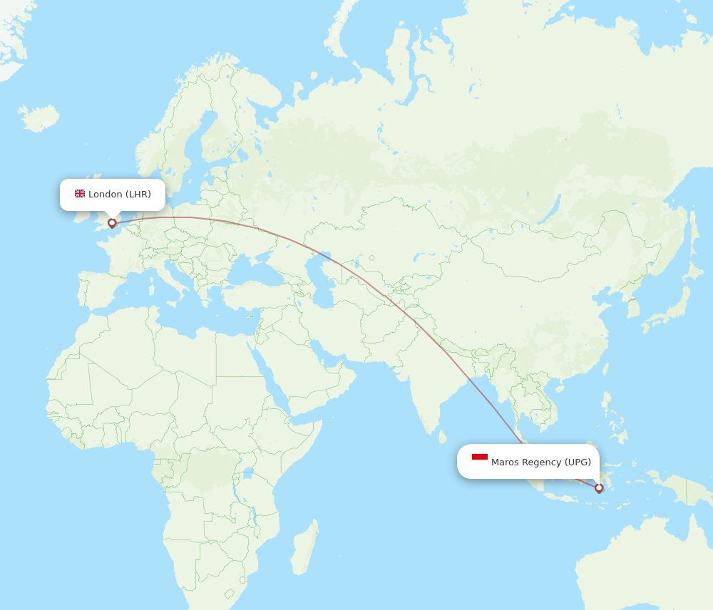 LHR to UPG flights and routes map
