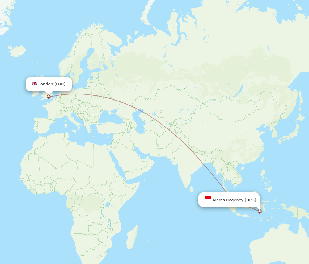 Ujung Pandang - London route map and flight paths