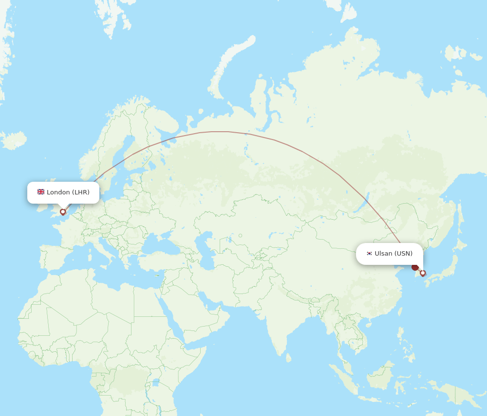 London - Ulsan route map and flight paths