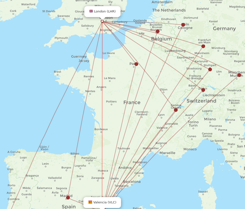 LHR to VLC flights and routes map
