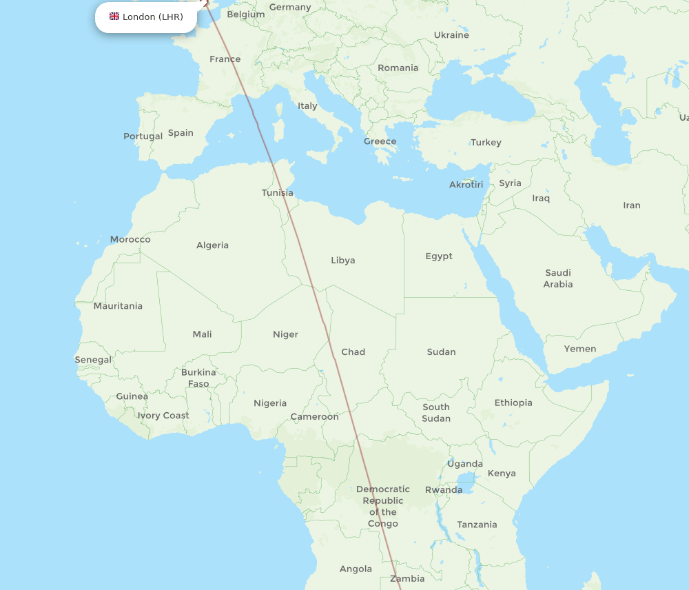 LHR-VNX flight routes