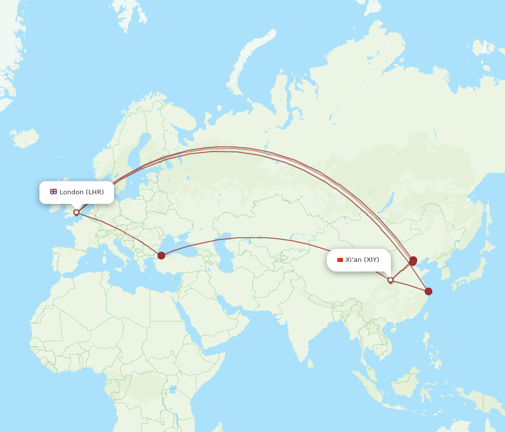 LHR-XIY flight routes