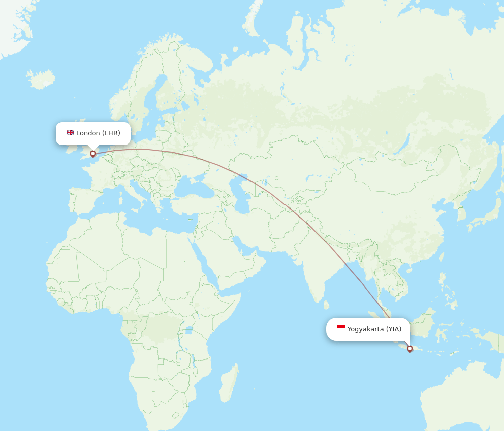 LHR to YIA flights and routes map