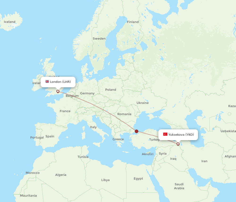 LHR to YKO flights and routes map