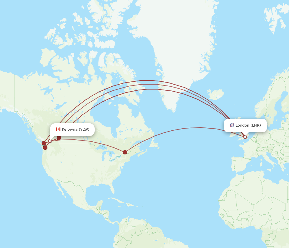 LHR to YLW flights and routes map