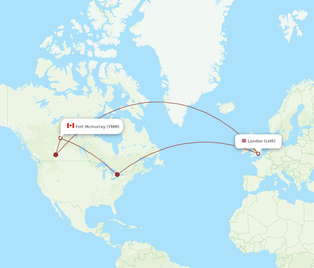 LHR to YMM flights and routes map