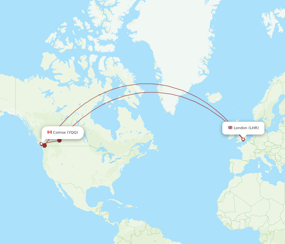LHR to YQQ flights and routes map