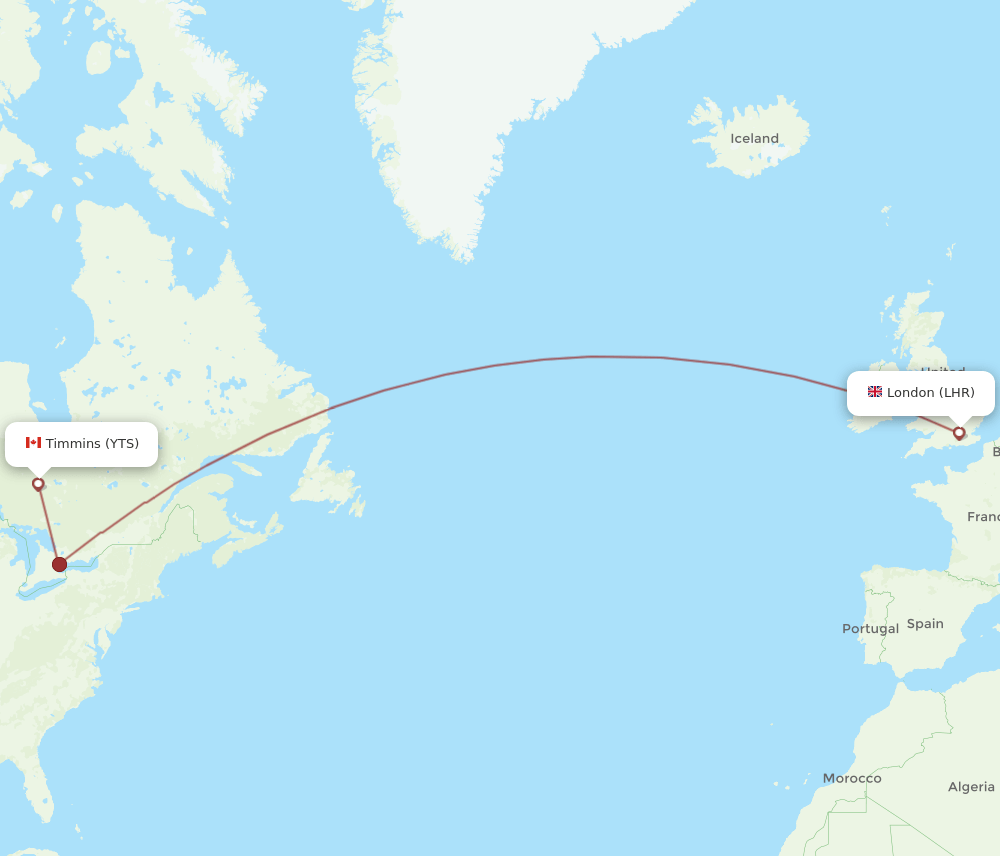 LHR-YTS flight routes