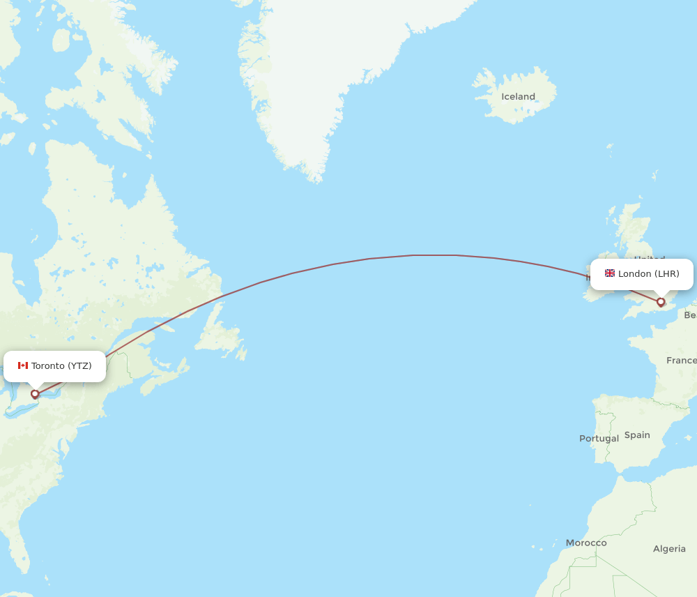 LHR to YTZ flights and routes map