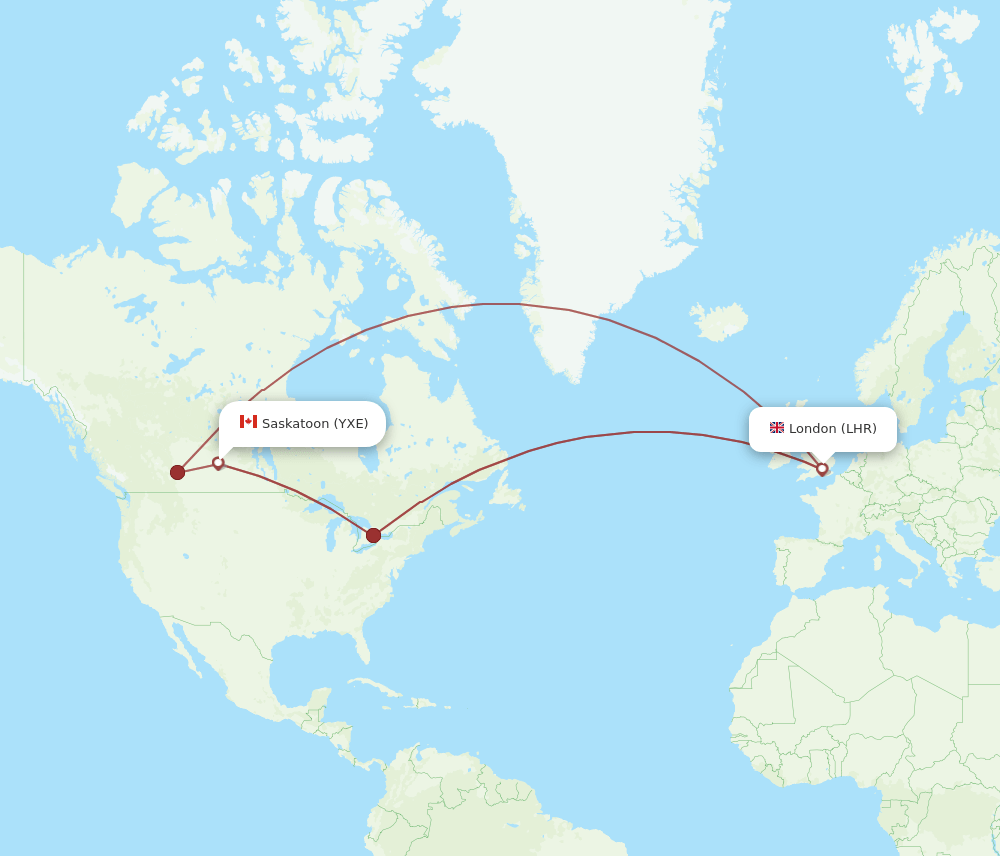 LHR-YXE flight routes