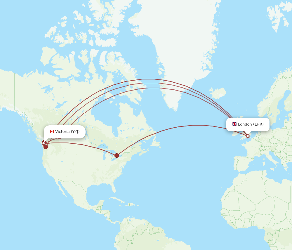 LHR to YYJ flights and routes map