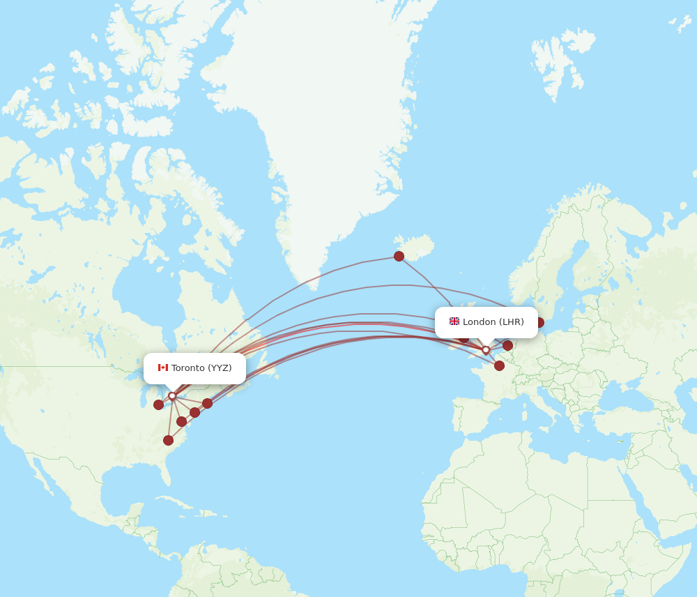 LHR to YYZ flights and routes map