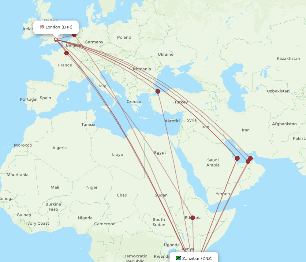LHR-ZNZ flight routes