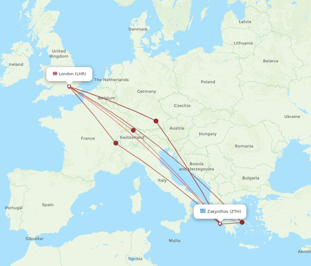 LHR-ZTH flight routes