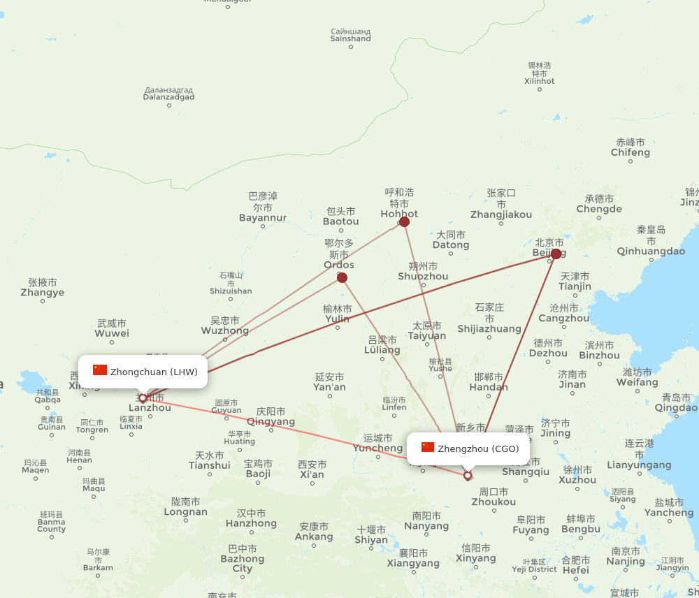 LHW-CGO flight routes