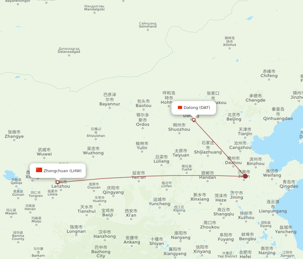 Lanzhou - Datong route map and flight paths