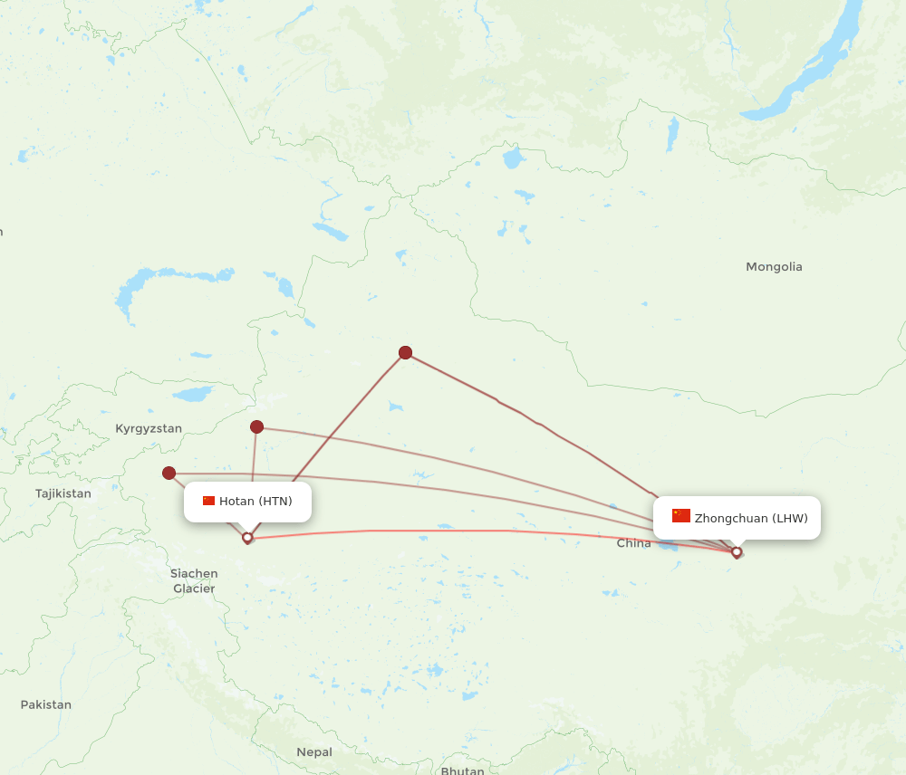 LHW-HTN flight routes