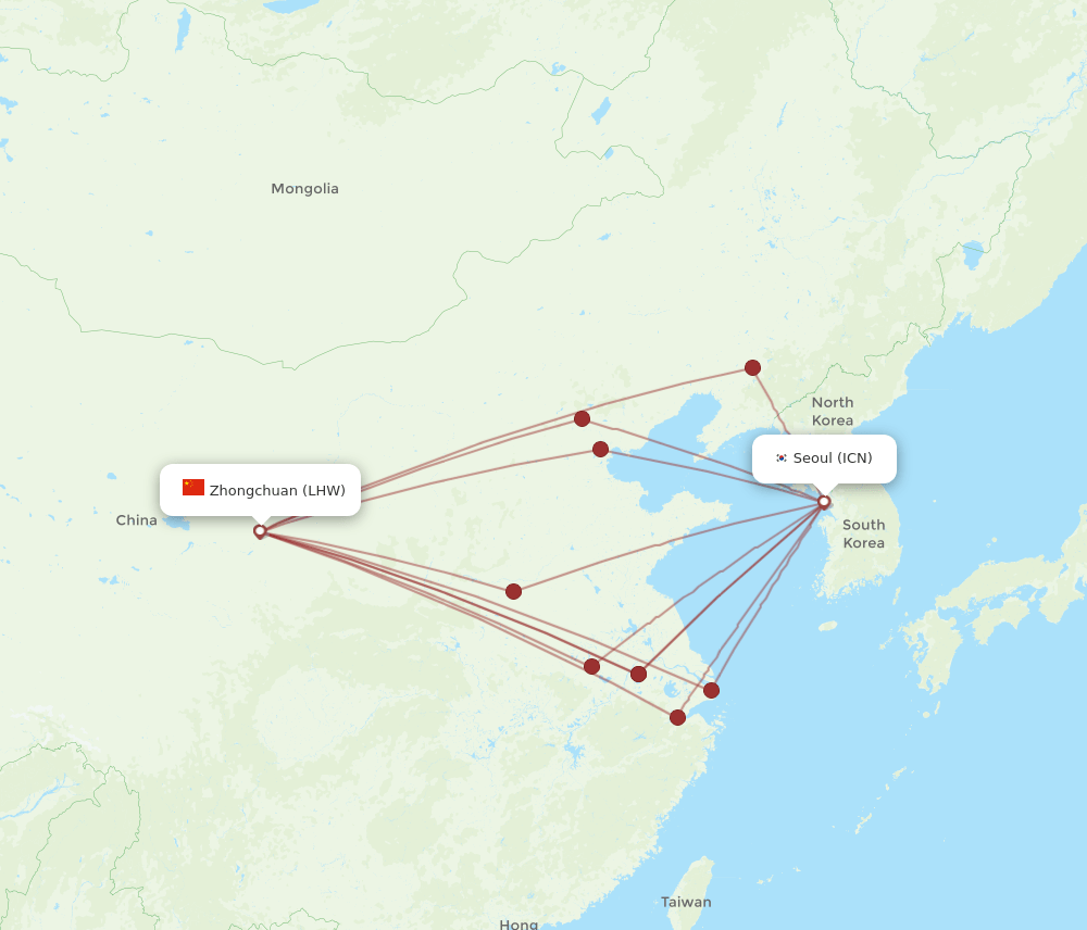 LHW to ICN flights and routes map