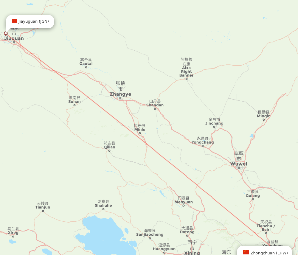 LHW to JGN flights and routes map