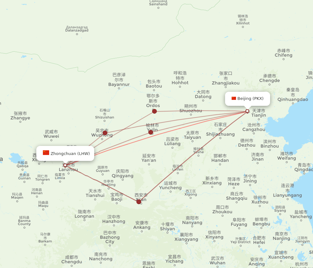 LHW to PKX flights and routes map