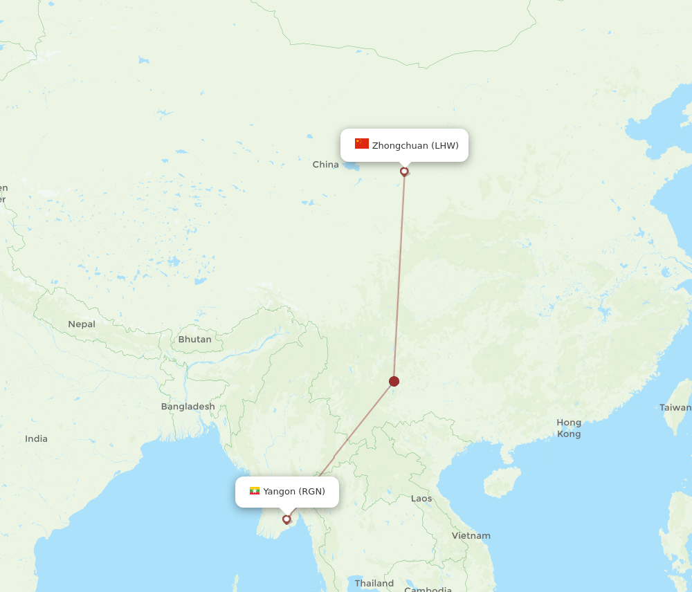 LHW-RGN flight routes