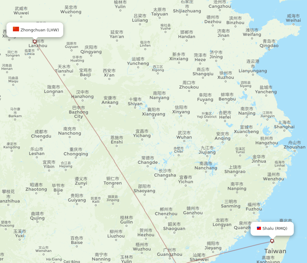 Shalu - Lanzhou route map and flight paths