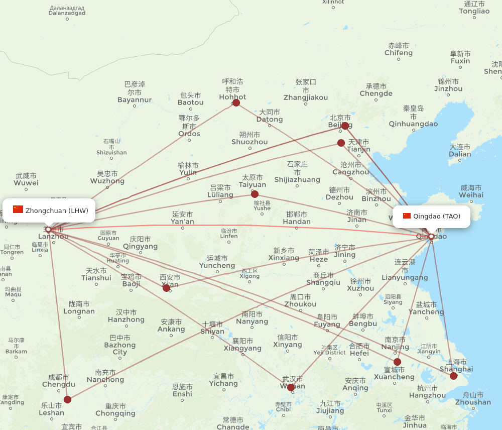 LHW-TAO flight routes
