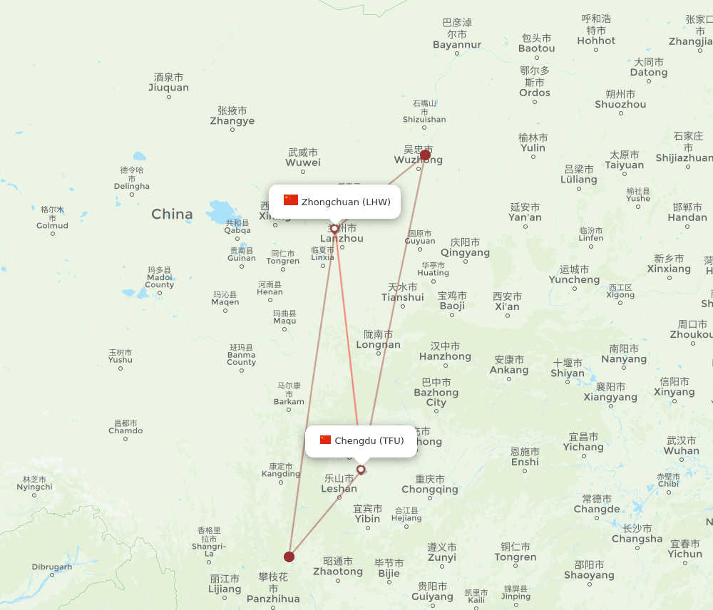LHW to TFU flights and routes map