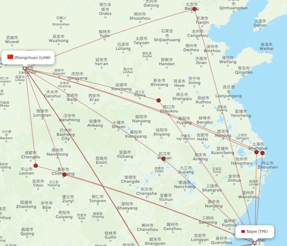 LHW-TPE flight routes