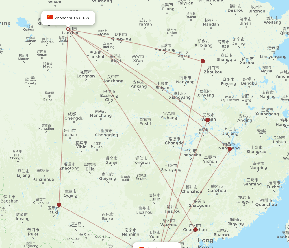 Zhanjiang - Lanzhou route map and flight paths