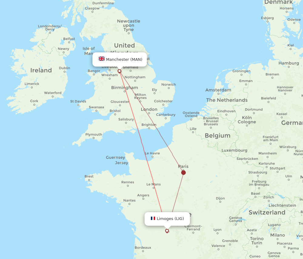 LIG to MAN flights and routes map