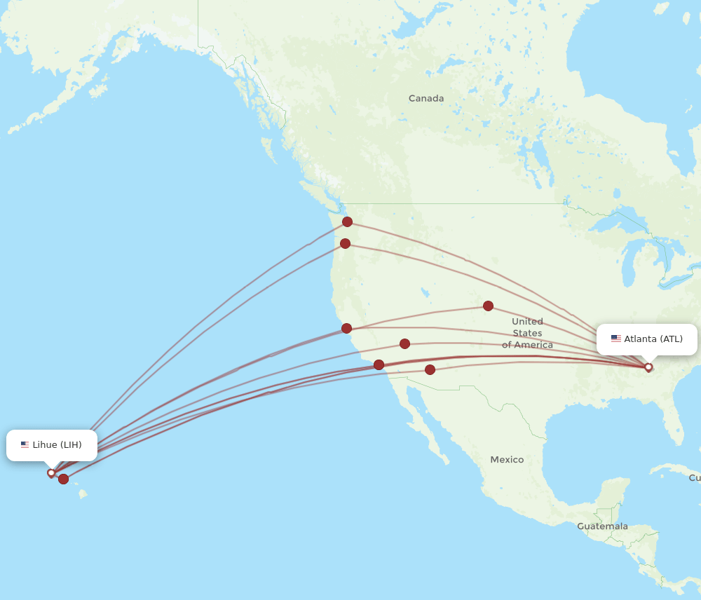 LIH-ATL flight routes